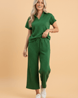 Textured Collared V-Neck Shirt & Drawstring Pants Set