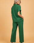 Textured Collared V-Neck Shirt & Drawstring Pants Set