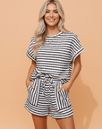 Stripe Knitted Top & Drawstring Shorts Set