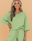 Solid Loose V-Neck Tee & Drawstring Shorts Set