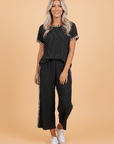 Leopard Patchwork Corded Knit Top & Crop Pants Set