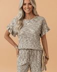 Heather Textured Ruffle Sleeve Top & Drawstring Shorts Set