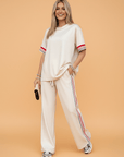Contrast Stripe Crewneck Top & Straight Pants Set