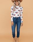 Americana Glitter Mesh Long Sleeve Bodysuit
