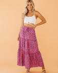 Paisley Ruffle Tiered Pocketed Maxi Skirt