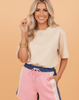Colorblock Patchwork Varsity Stripe Drawstring Shorts