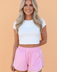 Contrast Trim Pleated High Waist Active Shorts
