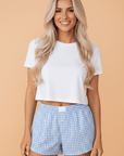 Gingham Plaid High Elastic Waist Shorts