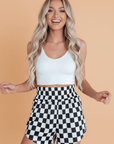 Checker High Waist Casual Shorts