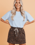Leopard Denim Drawstring Elastic Waist Skort