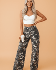 Camo Denim Cargo Wide Leg Pants