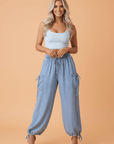 Denim Drawstring Pocket Elastic Waist Loose Pants
