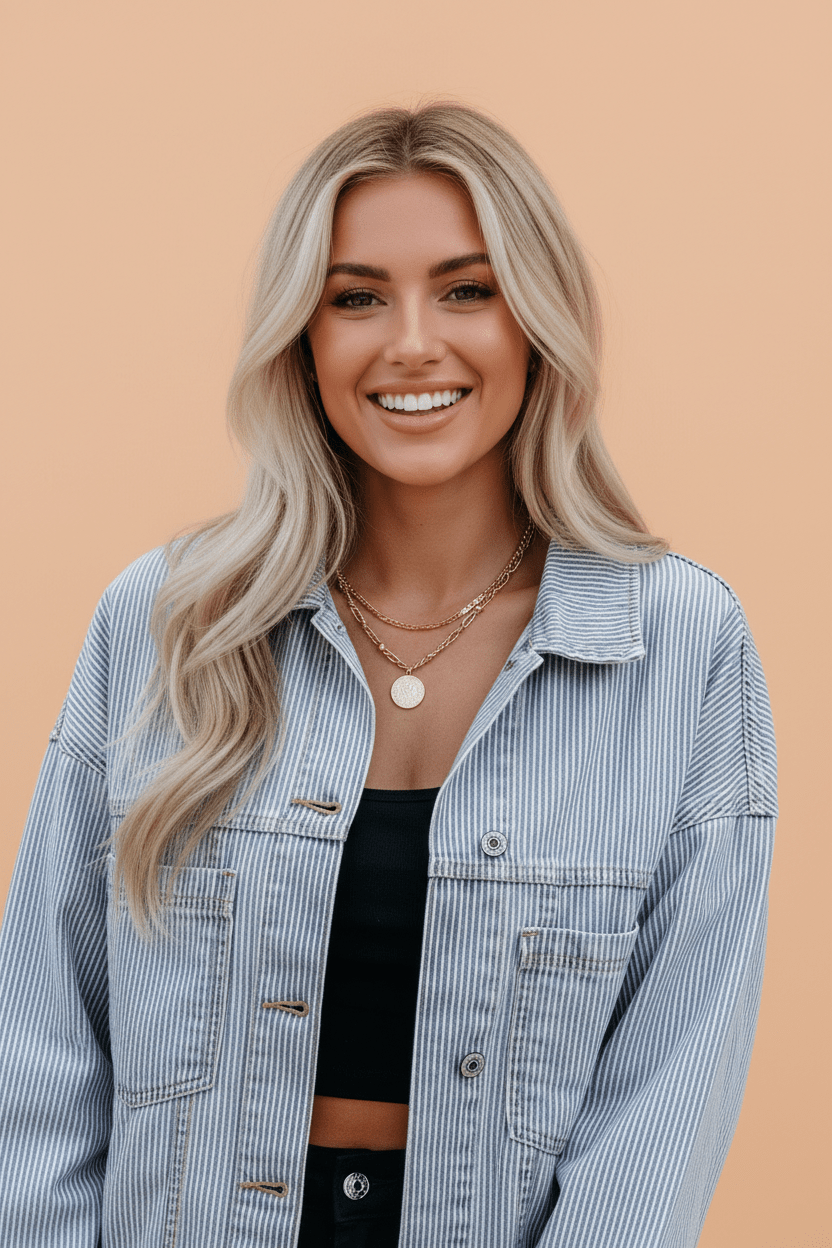 Stripe Denim Chest Pocket Oversize Jacket