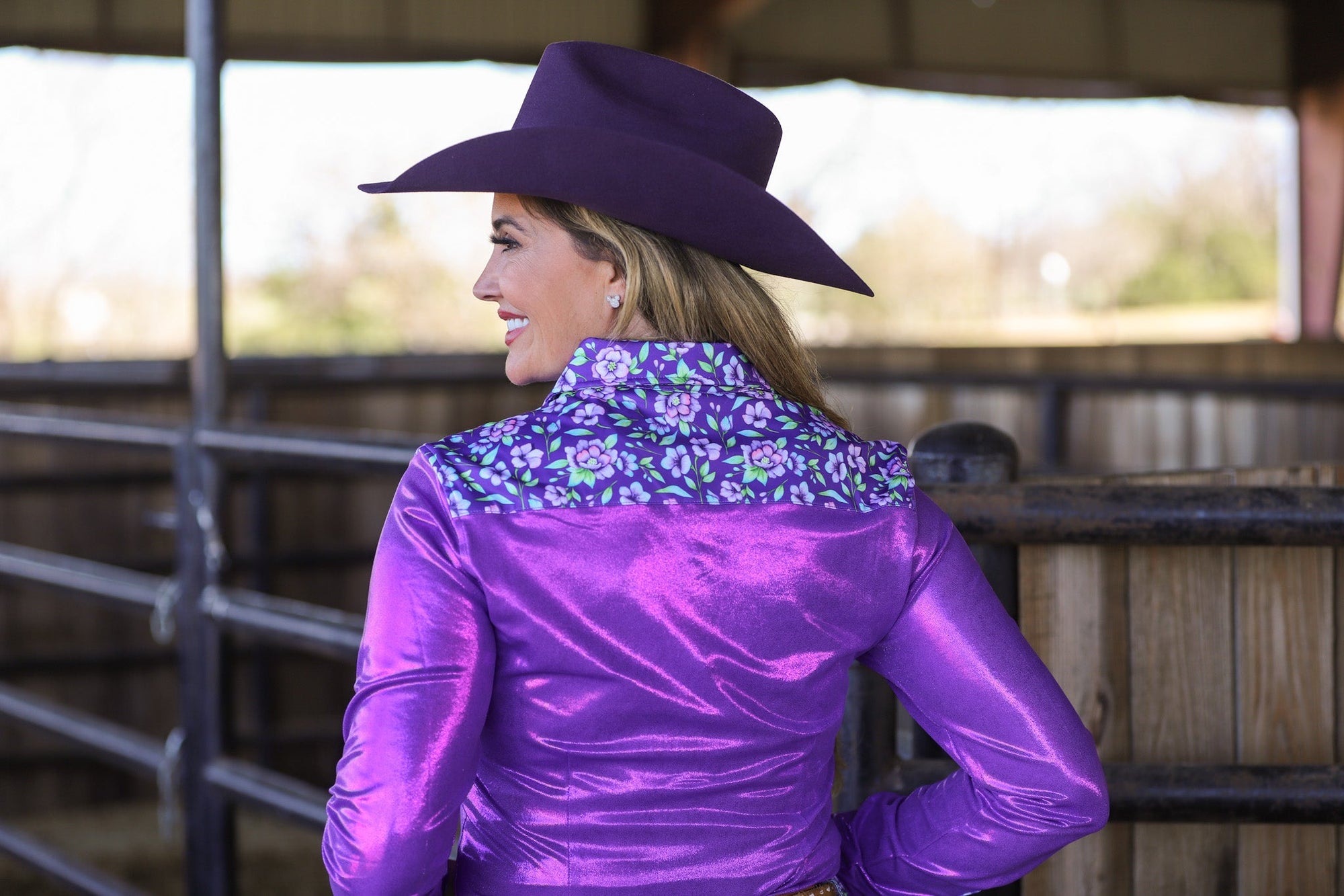 POPPY &amp; PURPLE SPARKLE PERFORMANCE RODEO SHIRT