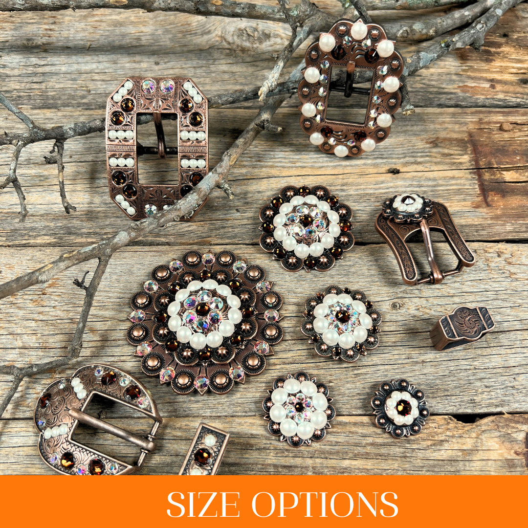 Copper Topaz - AB - Pearl - Crystal Conchos Sizes from 1"-3" and Buckles