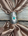 Silver Engraved Small Flower with Turquoise Wild Rag Slide 