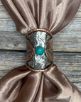 Silver Engraved Copper Leaf with Turquoise Wild Rag Slide 
