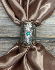 Silver Engraved Large Flower with Turquoise Wild Rag Slide 