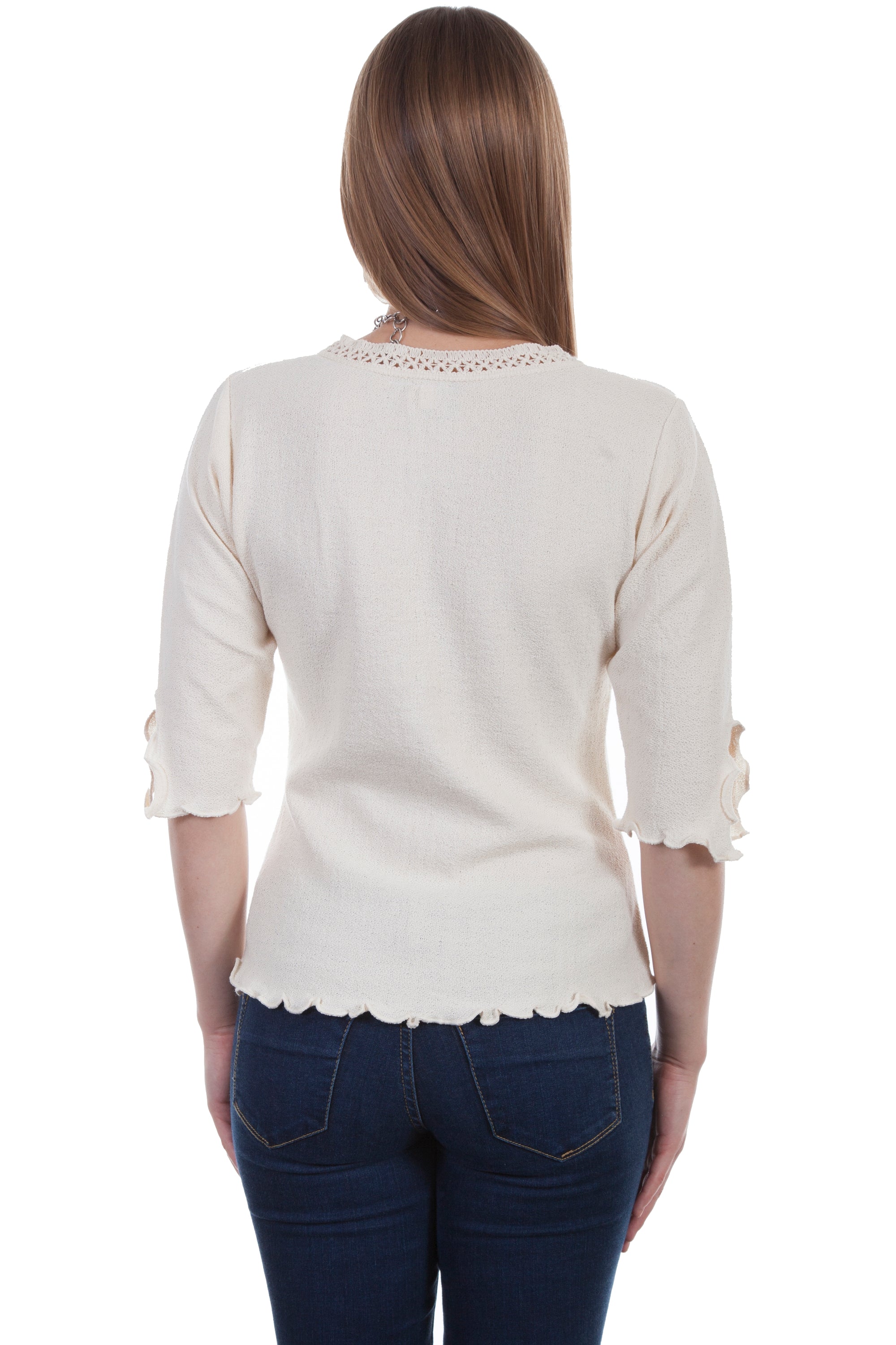 Three-Quarter Sleeve Lace Up Front Blouse