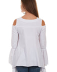 Tie Front Cold Shoulder Bell Sleeve Blouse