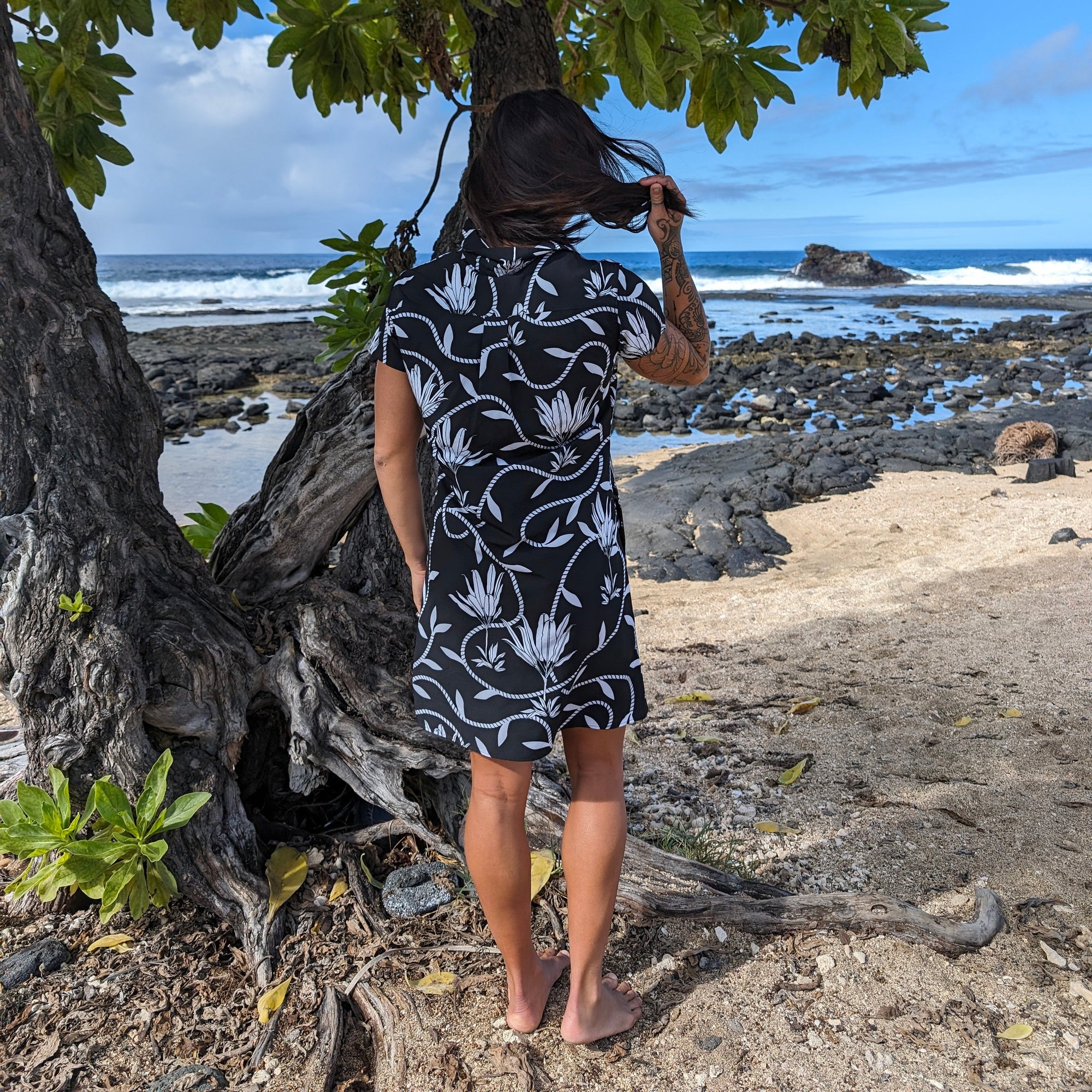 Floral Ti Leaf Pareu Dresses In Sustainable Polyester Elastane Blend For Comfort