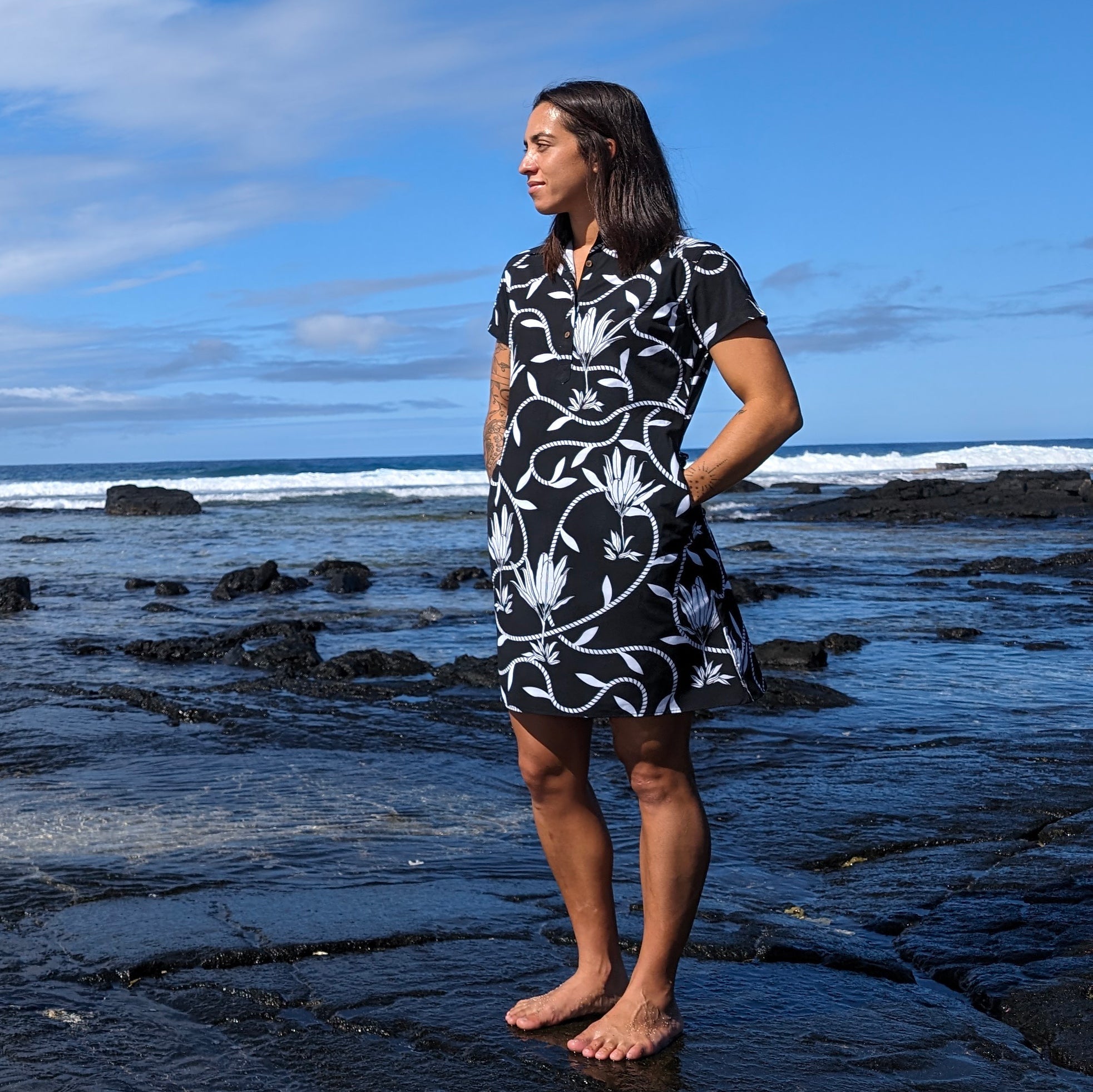 Floral Ti Leaf Pareu Dresses In Sustainable Polyester Elastane Blend For Comfort