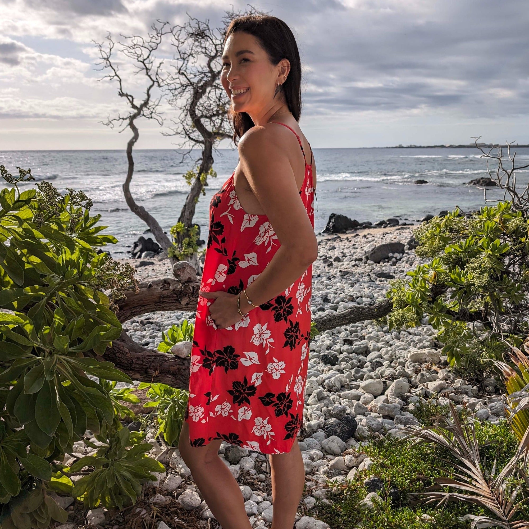 Floral Orchid Pareu Sundress With Pockets And Adjustable Straps