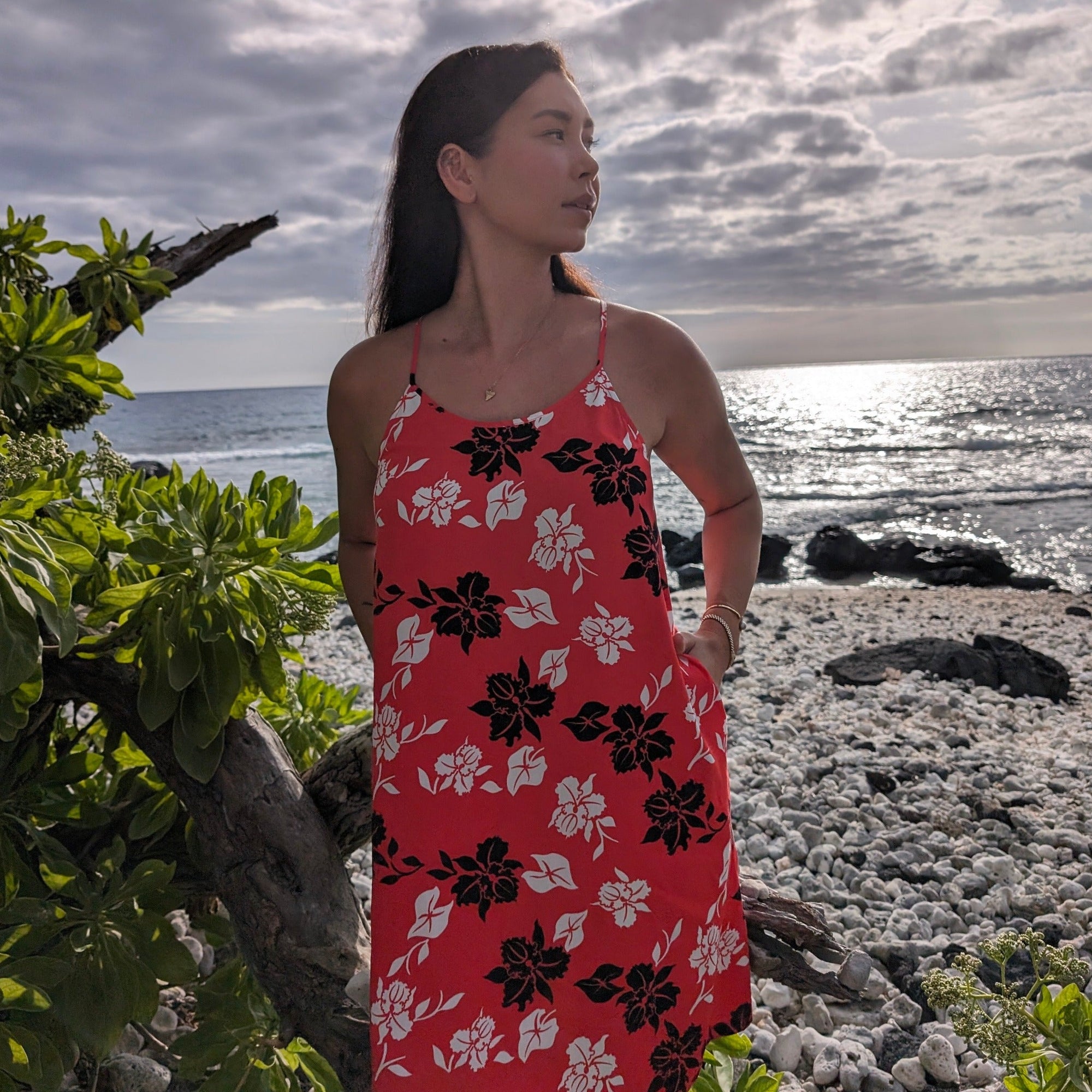 Floral Orchid Pareu Sundress With Pockets And Adjustable Straps