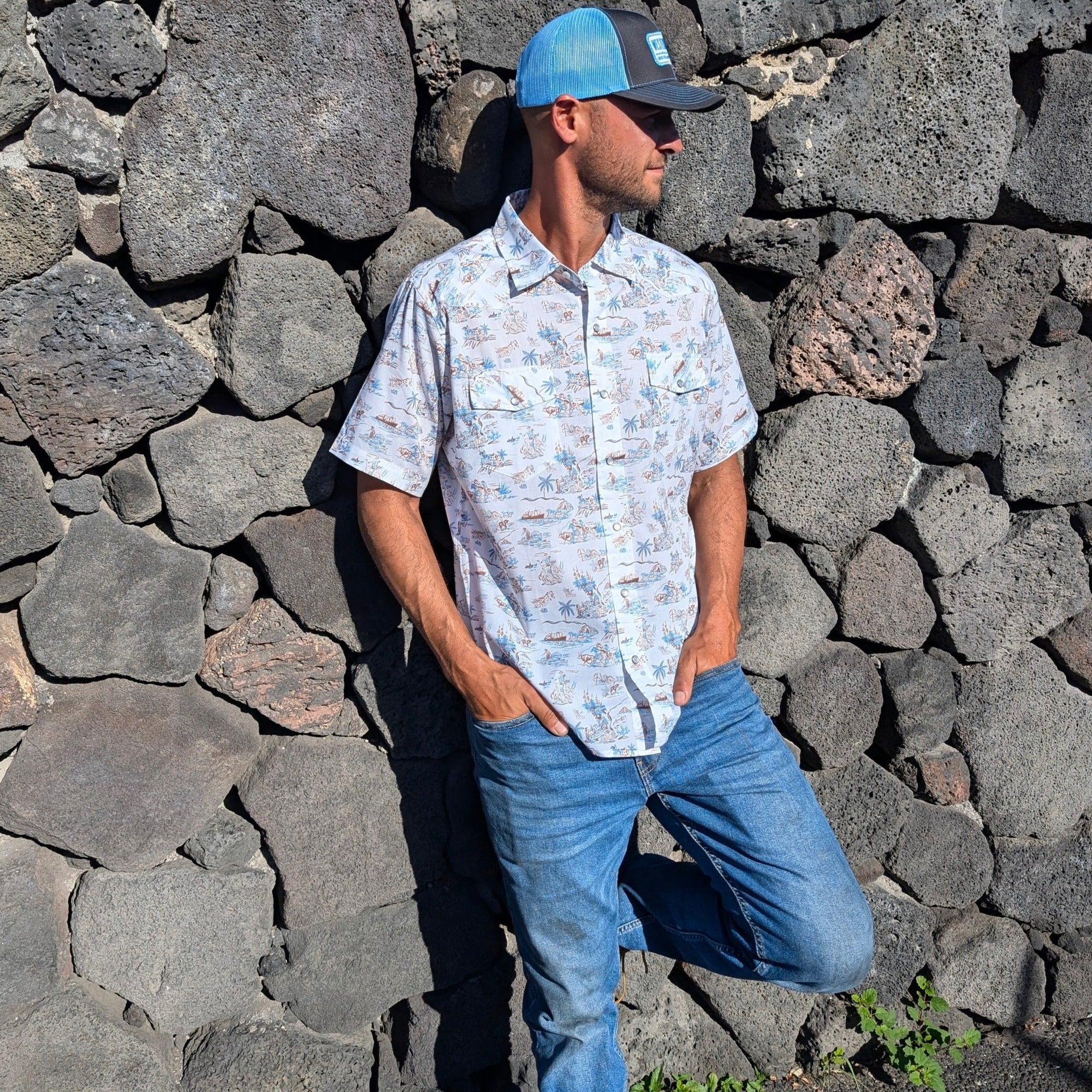 White Western Aloha Fusion Style Inspired Collection For Rodeo Themed Lifestyle Apparel
