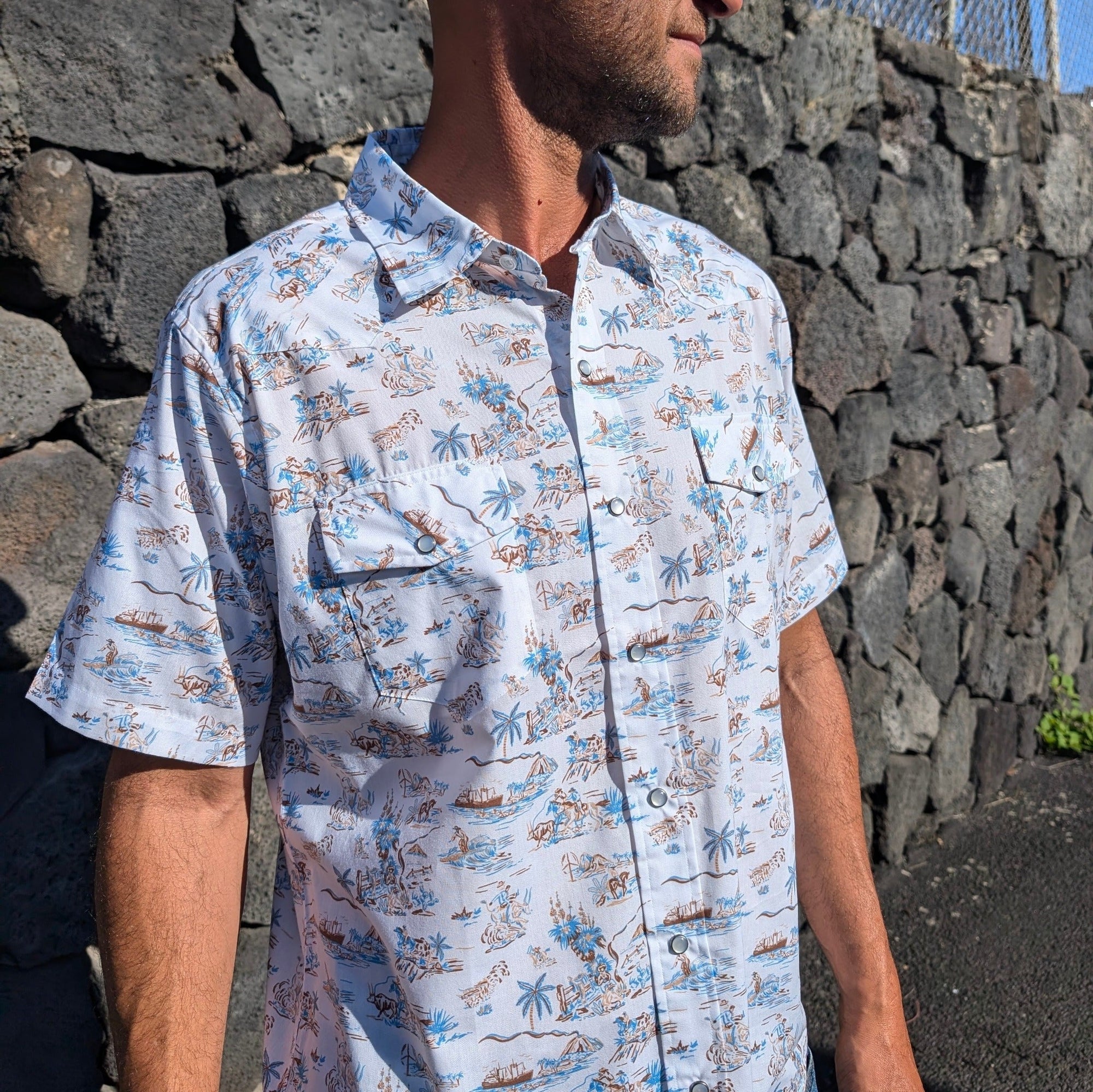 White Western Aloha Fusion Style Inspired Collection For Rodeo Themed Lifestyle Apparel