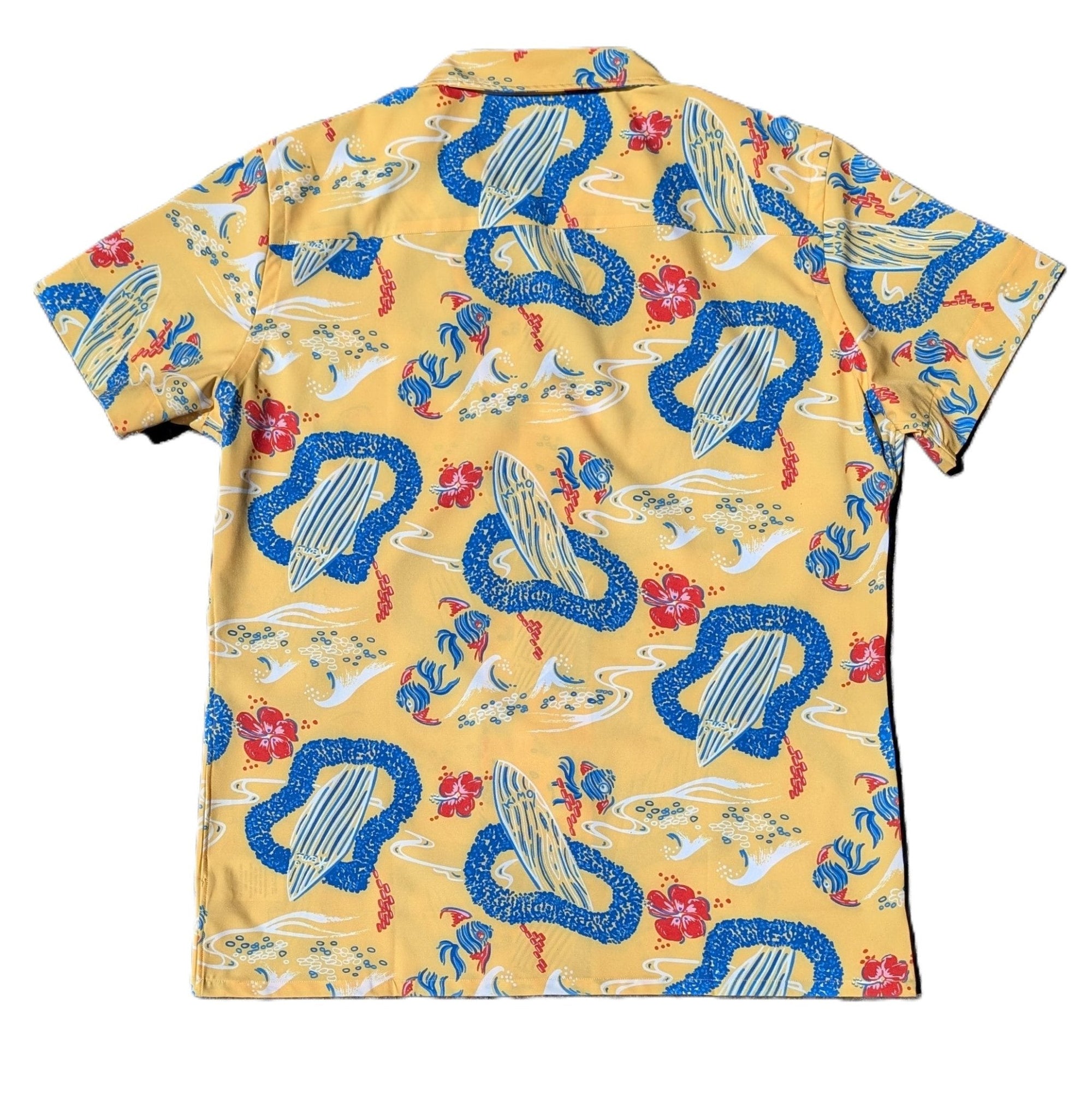 Surfboard Yellow Hawaiian Camp Shirt With Vintage Surf Style For Sunny Vacations