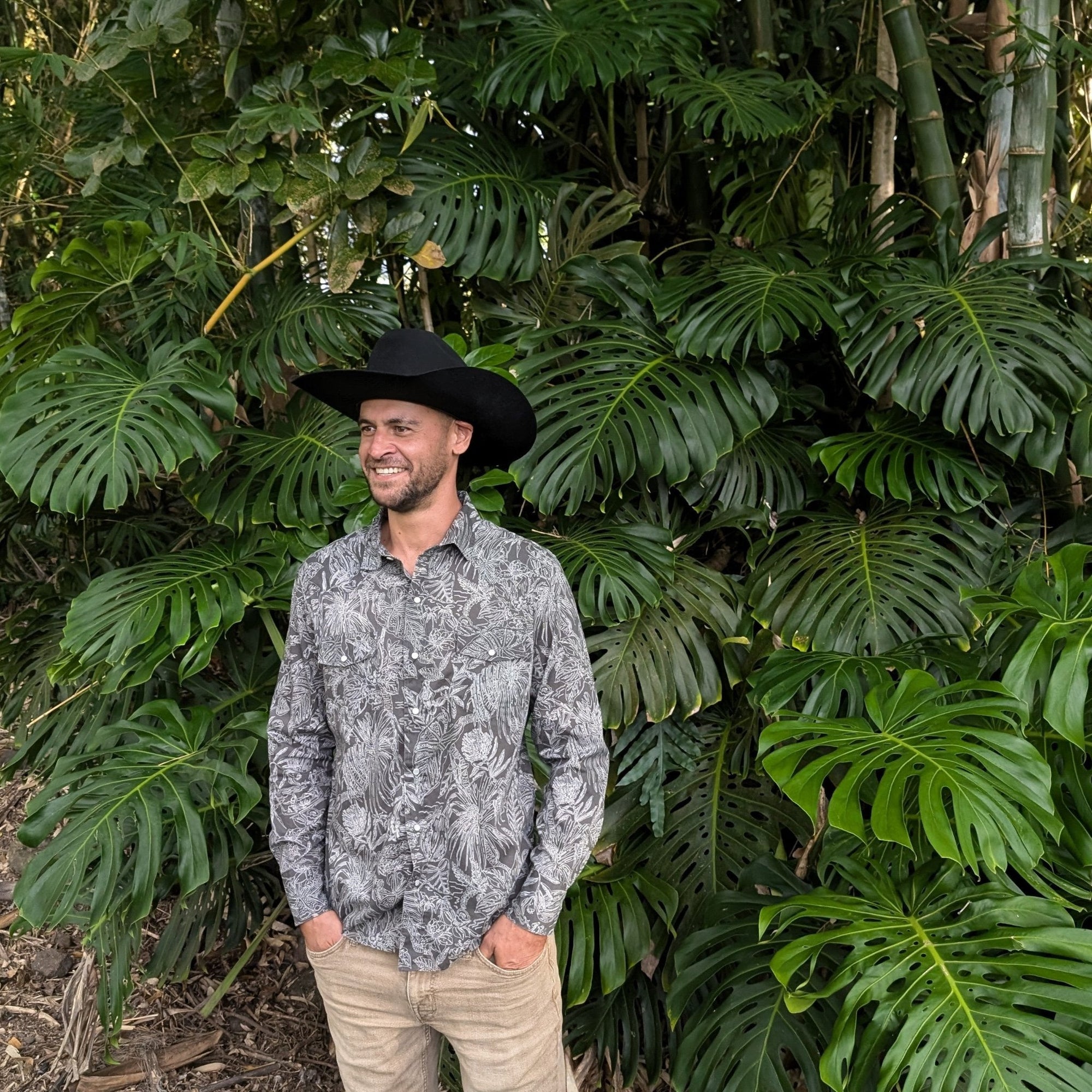 1950s Inspired Hawaiian Floral Long Sleeve Western Shirt