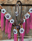 White Whipstitch Pink and White Browband/One Ear & Breastcollar Tack Set 
