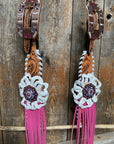 White Whipstitch Pink and White Browband/One Ear & Breastcollar Tack Set 