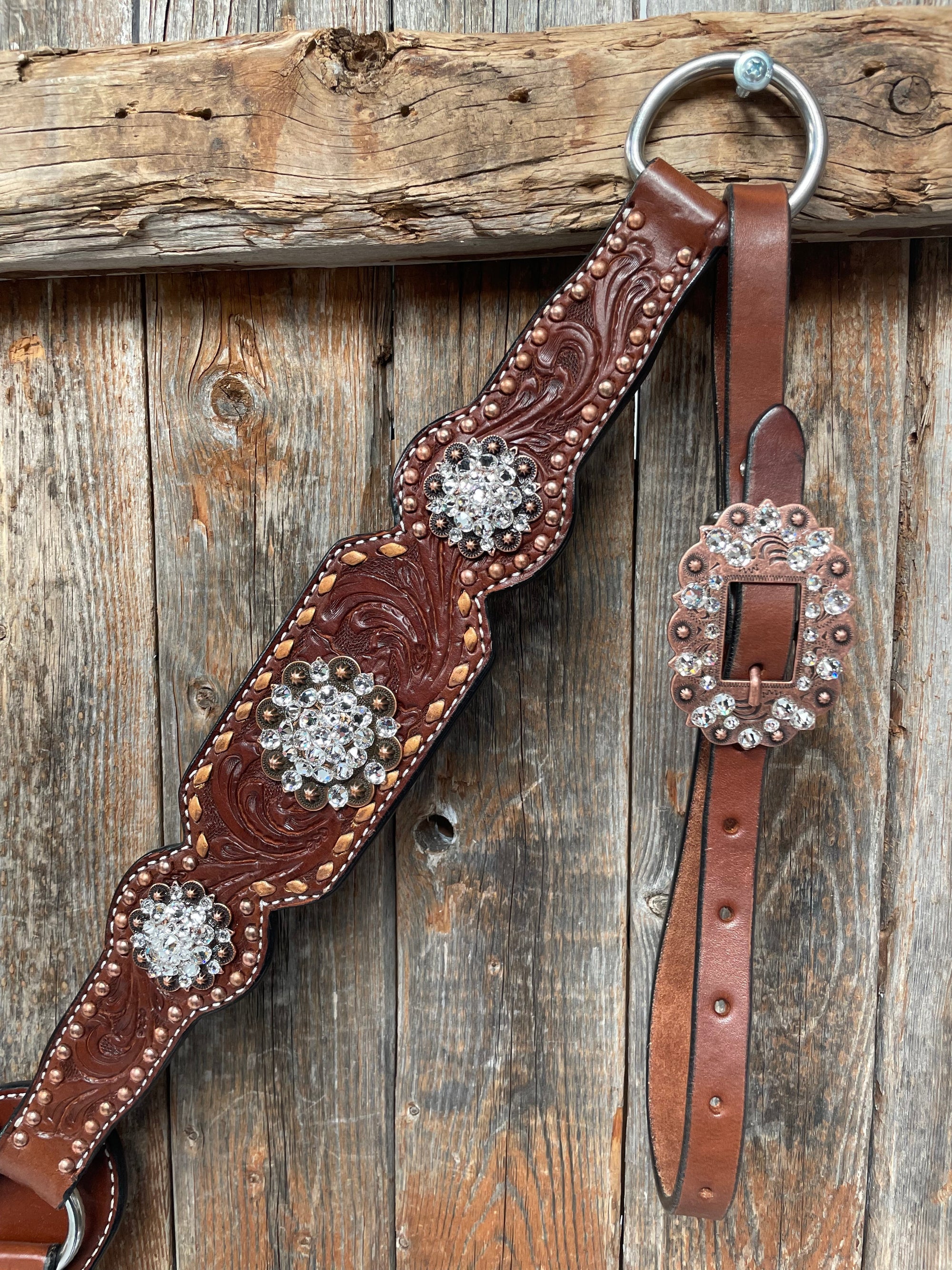 Medium Oil Copper Buckstitch Clear One Ear &amp; Breastcollar Tack Set 