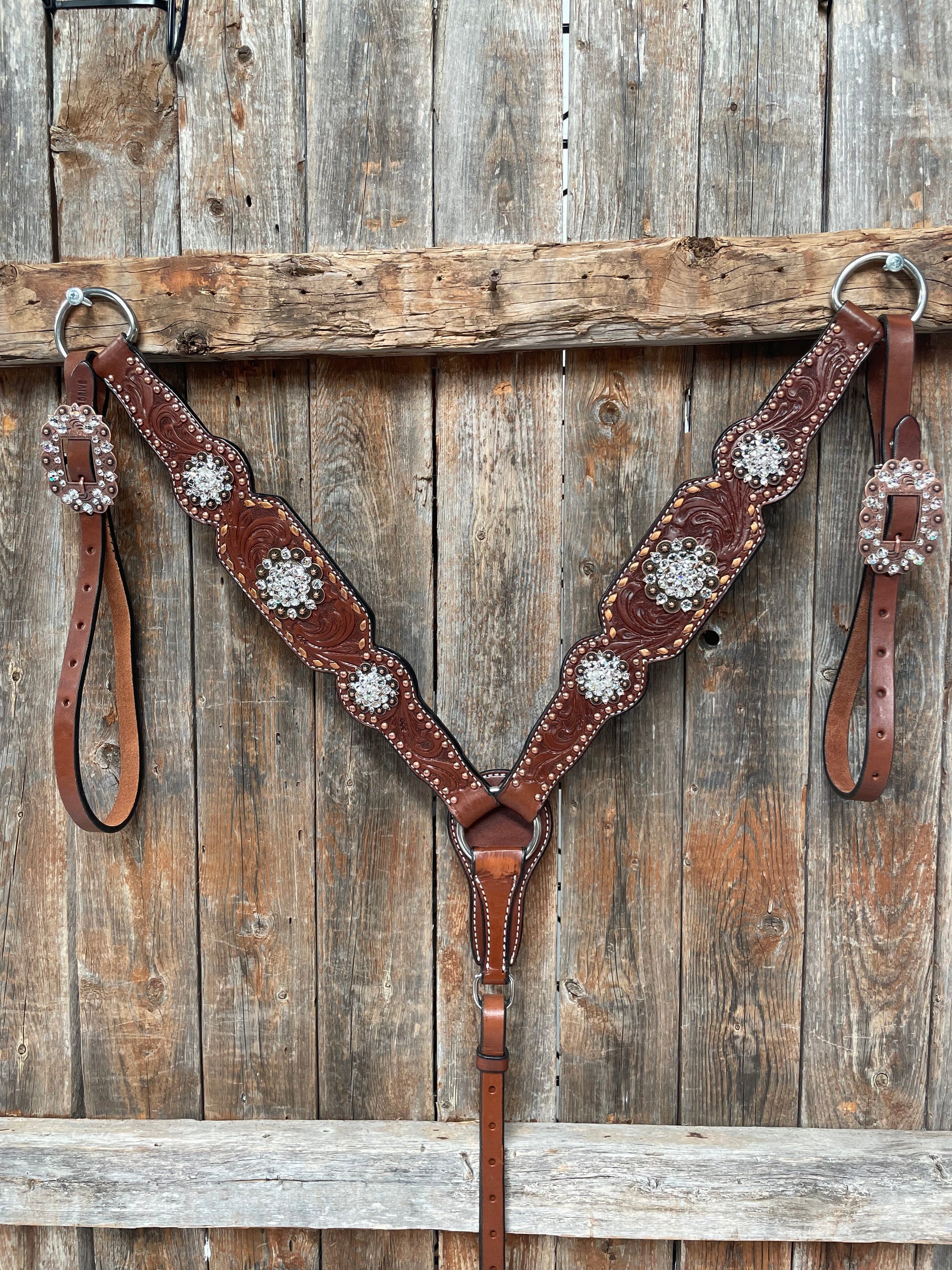 Medium Oil Copper Buckstitch Clear One Ear &amp; Breastcollar Tack Set 