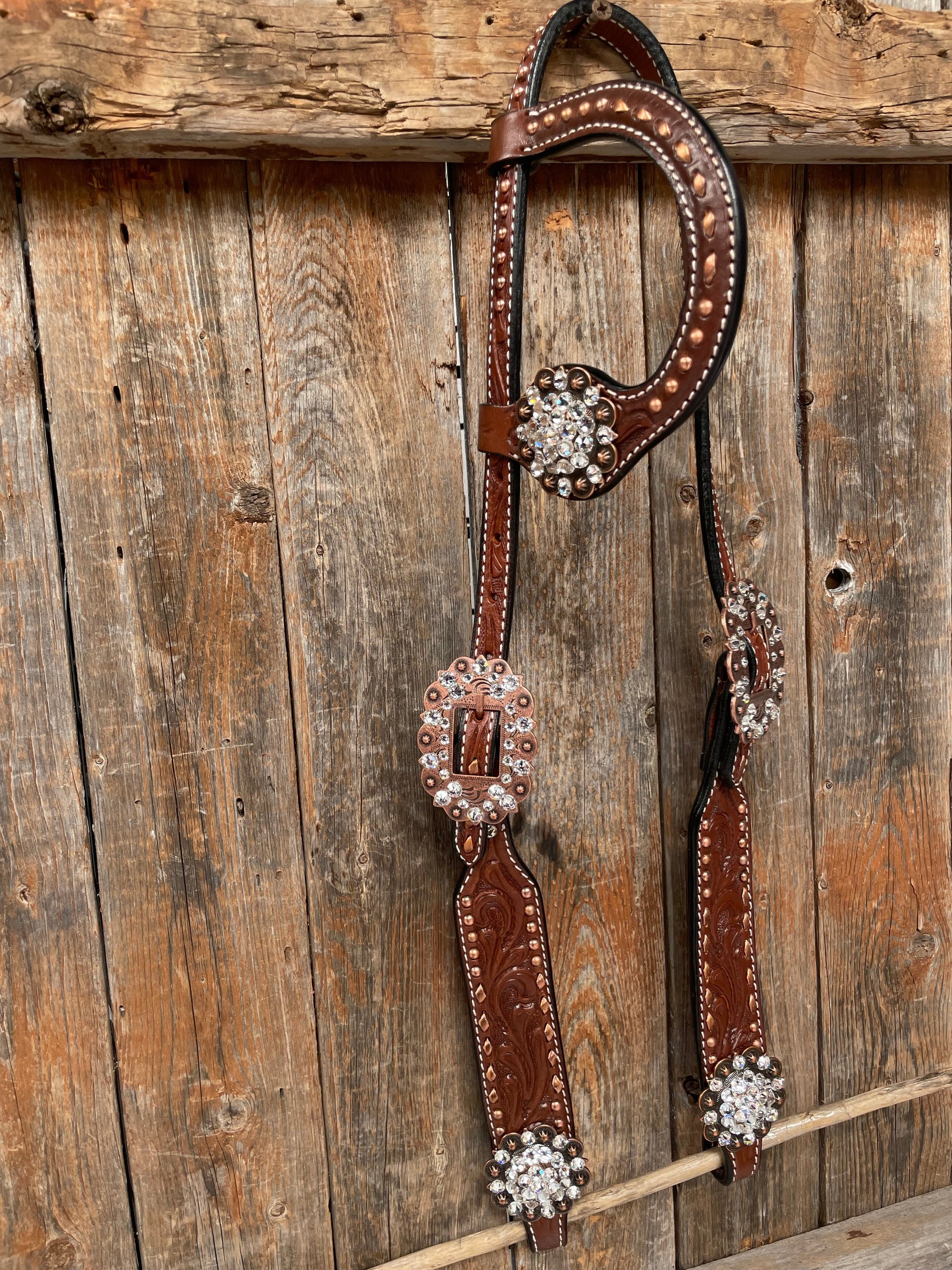 Medium Oil Copper Buckstitch Clear One Ear &amp; Breastcollar Tack Set 