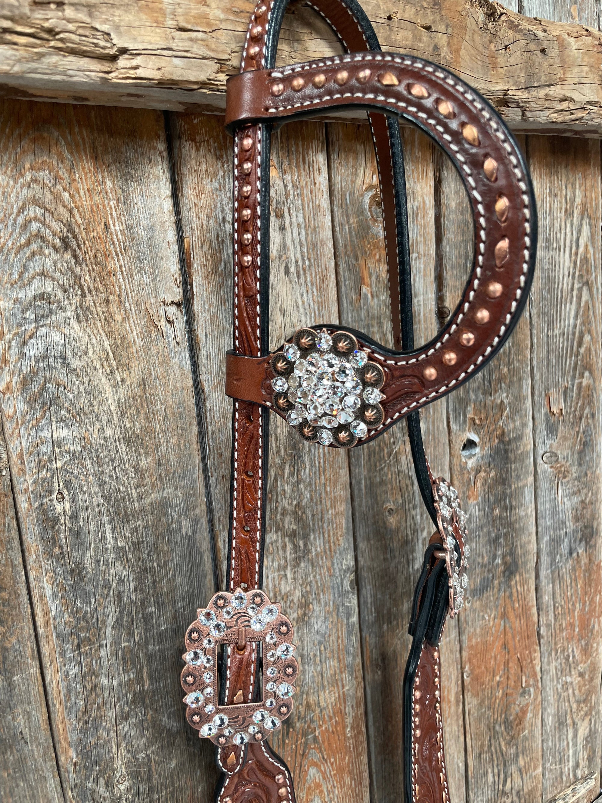Medium Oil Copper Buckstitch Clear One Ear &amp; Breastcollar Tack Set 
