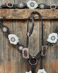 Dark Oil Basketweave White Browband/One Ear Tack Set with Witherstrap  