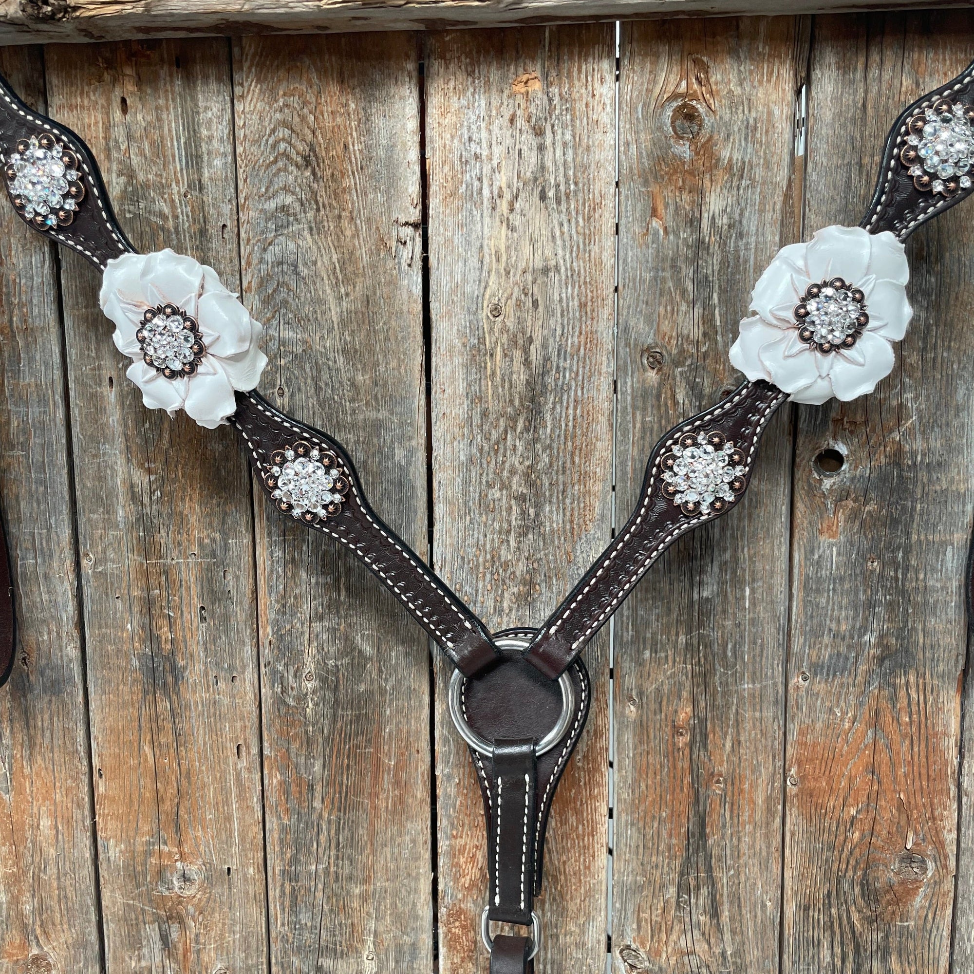 Dark Oil Basketweave White Browband/One Ear Tack Set with Witherstrap  