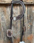 Dark Oil Basketweave White Browband/One Ear Tack Set with Witherstrap  