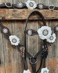 Dark Oil Basketweave White Browband/One Ear Tack Set with Witherstrap  
