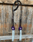 Dark Oil Floral Purple and White Browband / One Ear Tack Set 
