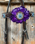 Dark Oil Floral Purple and White Browband / One Ear Tack Set 