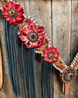 Light Oil Whipstitch Black and Red One Ear & Breastcollar Tack Set 