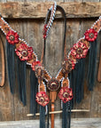 Light Oil Whipstitch Black and Red One Ear & Breastcollar Tack Set 