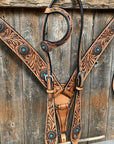 Light Oil Buckaroo Roper Flower Turquoise One Ear & Breastcollar Tack Set 
