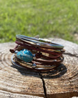 Burgundy Leather & Turquoise Stone Fashion Bracelet XI114