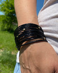 Black Leather Multi-Layered Beaded Fashion Bracelet XI124