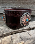 Antique Silver and Copper Flower Leather Bracelet LB103